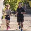 Exclusif -  Geri Halliwell et son compagnon Christian Horner font du jogging à Londres, le 31 juillet 2014.
