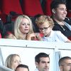 Helena Seger (Femme de Zlatan Ibrahimovic) et ses enfants Maximillian et Vincent assistent au match PSG-Bastia pour la 2ème journée 2014/2015 au Parc des Princes le 16 août 2014 à Paris.
