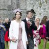 La princesse Mary et le prince Frederik de Danemark au mariage de l'actrice Flora Montgomery et du restaurateur danois Soeren Jessen le 30 août 2014 à Greyabbey, en Irlande du Nord.