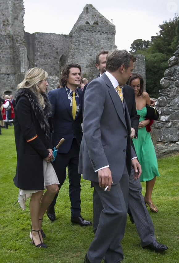 Orlando Bloom en bonne compagnie au mariage de l'actrice Flora Montgomery et du restaurateur danois Soeren Jessen le 30 août 2014 à Greyabbey, en Irlande du Nord.