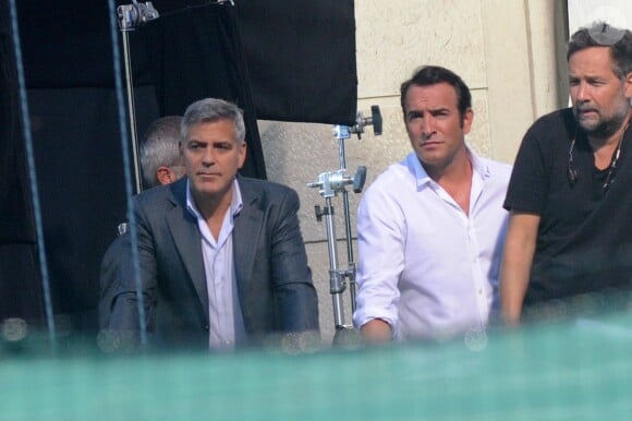 Tournage de la publicité pour la marque de café Nespresso avec Jean Dujardin et George Clooney à Cernobbio (Italie), le 28 août 2014