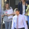 Le roi Felipe VI et la reine Letizia d'Espagne ont accompagné leurs filles Leonor, princesse des Asturies, et Sofia à l'école pour la rentrée des classes à Madrid, le 12 septembre 2014.