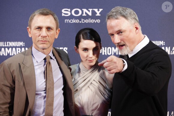 Daniel Craig, Rooney Mara et David Fincher à la première de Millénium à Madrid le 4 janvier 2012.