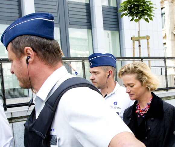 Delphine Boël, fille illégitime supposée du roi Albert II de Belgique, au tribunal de première instance de Bruxelles le 2 octobre 2014 pour l'audience au cours de laquelle le ministère public a rendu son avis concernant sa demande de reconnaissance en paternité visant l'ancien souverain.