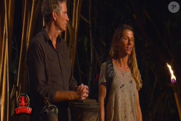 Denis Brogniart aux côtés de Sara lors de son élimination de "Koh-Lanta 2014" sur TF1. Episode diffusé le 19 septembre 2014.
