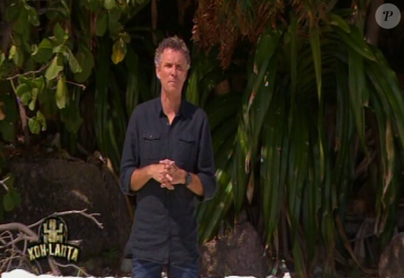 Denis Brogniart sur le tournage de "Koh-Lanta 2014" sur TF1. Episode diffusé le 12 septembre 2014.