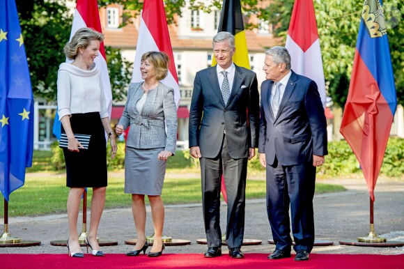 La reine Mathilde et le roi Philippe de Belgique, entourés du président de la république d'Allemagne Joachim Gauck et sa compagne Daniela Schadt - Rencontre des Chefs d'Etats germanophones à Bad Doberan. Le 18 septembre 2014 18/09/2014 - Bad Doberan