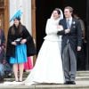 L'archiduc Christoph d'Autriche et l'archiduchesse Adélaïde (née Drapé-Frisch) à la sortie de la basilique Saint-Epvre à Nancy après leur mariage religieux, le 29 décembre 2012. 