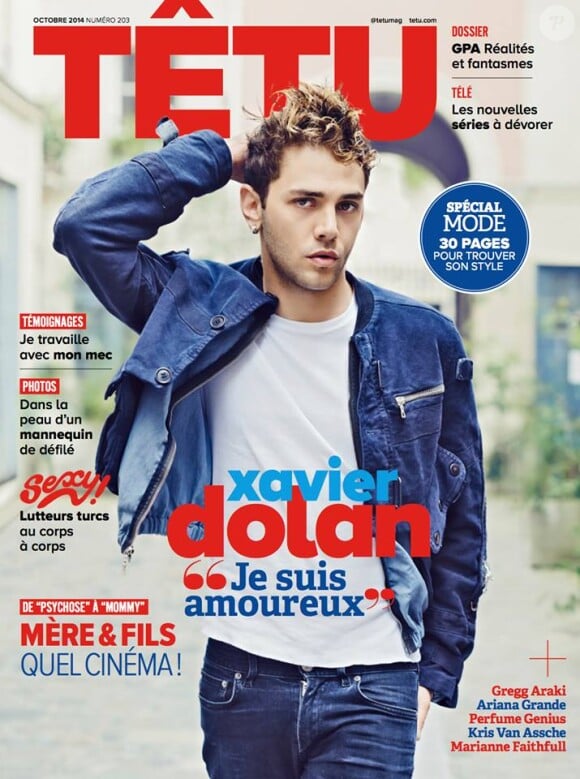 Xavier Dolan en couverture de Têtu, numéro d'octobre 2014.