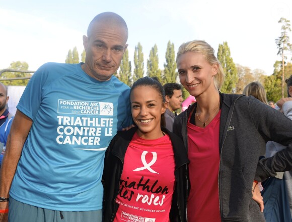 Laurent Weil, Alice Belaïdi et Tatiana Golovin au Triathlon des Roses dans le Domaine National de Saint-Cloud le 4 octobre 2014.