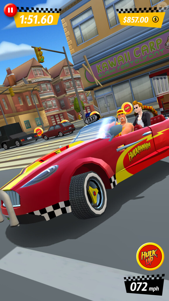 Screenshot de Hulk Hogan dans le jeu "Crazy Taxi City Rush" - octobre 2014