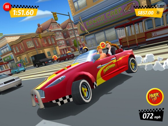Screenshot du catcheur Hulk Hogan dans le jeu "Crazy Taxi City Rush" - octobre 2014