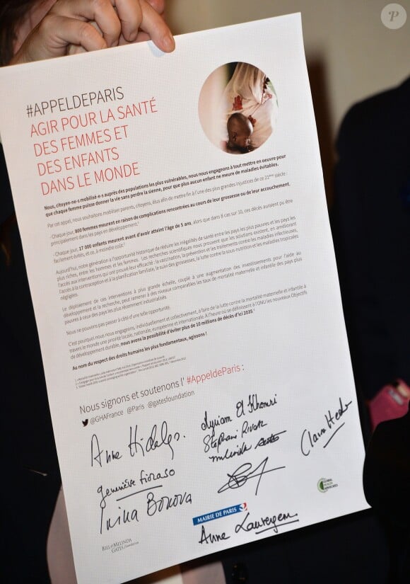 Pétition de l'appel de Paris - Melinda Gates et Anne Hidalgo lancent l'Appel de Paris pour la santé des femmes et des enfants dans le monde à Paris le 14 octobre 2014.