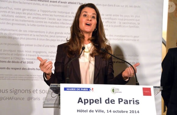 Melinda Gates lance l'Appel de Paris pour la santé des femmes et des enfants dans le monde à Paris, le 14 octobre 2014.