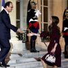 La reine Rania de Jordanie accompagnait son époux le roi Abdullah II de Jordanie le 17 septembre 2014 à Paris lors d'une rencontre avec François Hollande à l'Elysée.