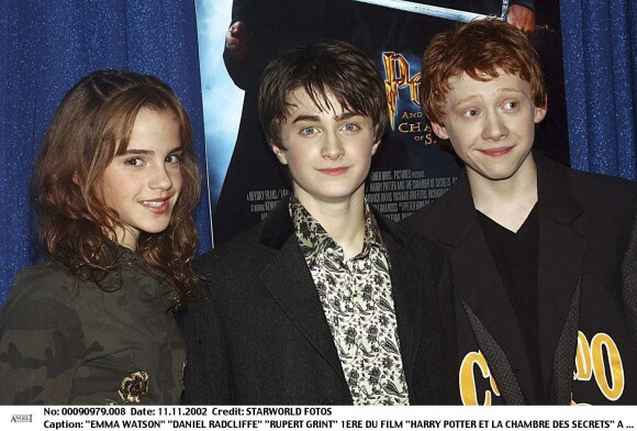 Emma Watson, Daniel Radcliffe et Rupert Grint à New York le 11 novembre 2002. 