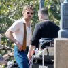 Ryan Gosling, jeune papa au style seventies, sur le tournage du film "The Nice Guys" à Atlanta, le 27 octobre 2014.