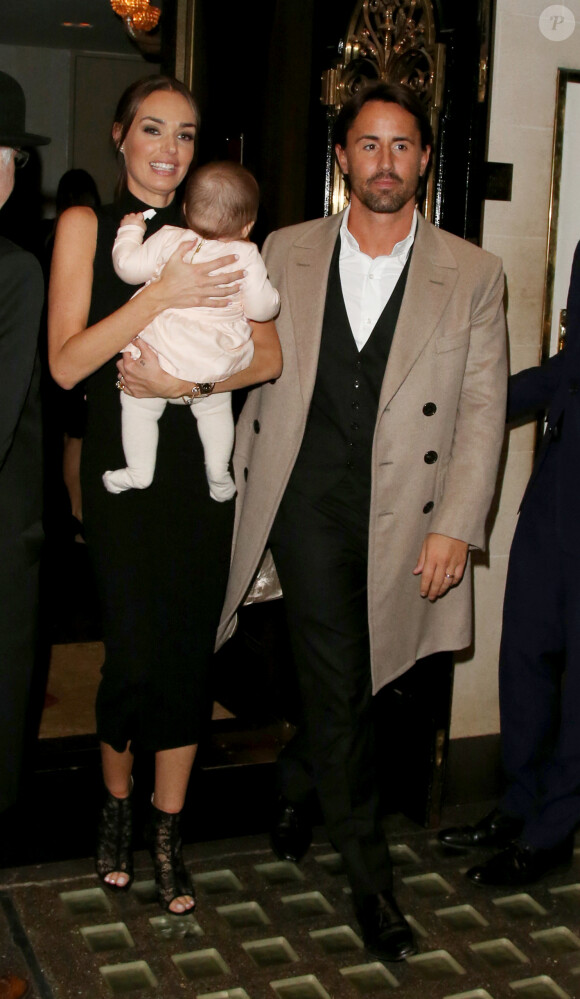 Tamara Ecclestone, son mari Jay Rutland et leur fille Sophia au restaurant Scott à Londres le 28 octobre 2014