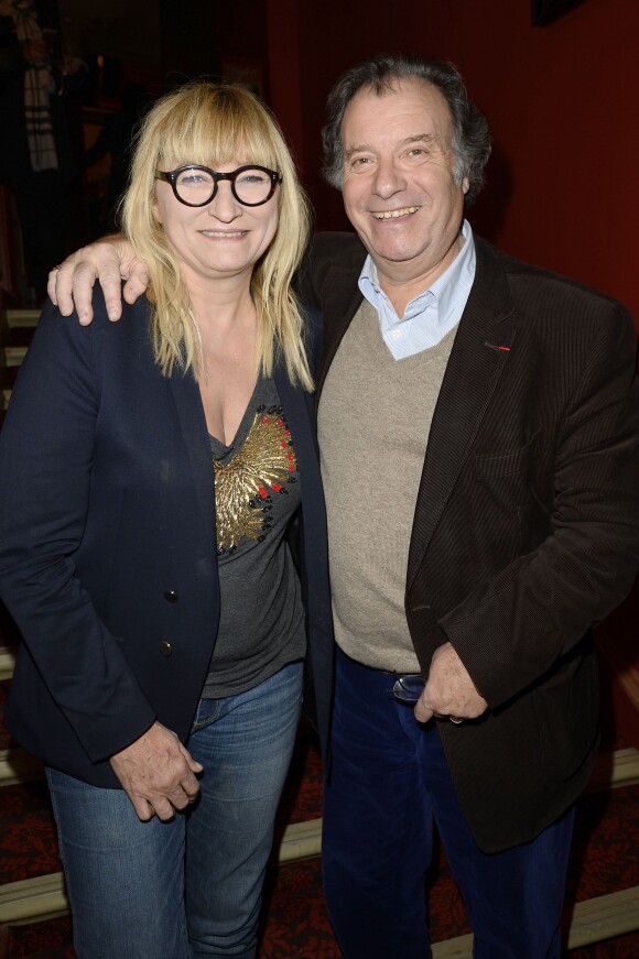 Christine Bravo et Daniel Russo - Dans les coulisses de la 150e représentation de la pièce "Je préfère qu'on reste amis" au théâtre Antoine, à Paris, le 5 novembre 2014.