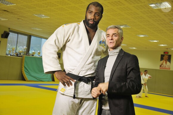 Exclusif - Cyril Viguier rencontre le judoka Teddy Riner lors de son entrainement au Levallois Sporting Club (Gymnase Eric Srecki) à Levallois-Perret le 3 novembre 2014.