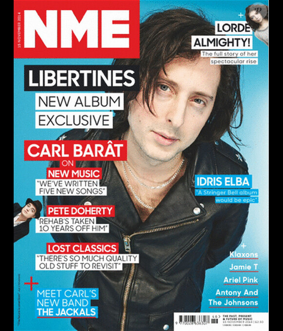 Carl Barât des Libertines en couverture du magazine NME, novembre 2014.