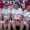 Exclusif - Roger Legeay, Paul Belmondo, Richard Virenque, Bernard Hinault sur la 20ème étape du Tour de France lors de l'Etape du Coeur pour le compte de Mécénat Chirurgie Cardiaque à Périgueux le 26 juillet 2014