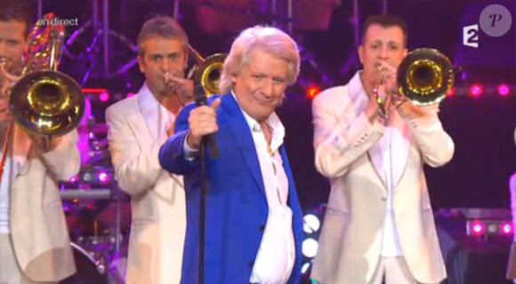 Patrick Sébastien sur la scène de l'Olympia, dans Patrick Sébastien : Ze Fiesta, sur France 2, le vendredi 14 novembre 2014.