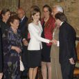 Le roi Felipe VI et la reine Letizia d'Espagne ont été reçus par le président italien Giorgio Napolitano et sa femme Clio Maria Bittoni au palais du Quirinal à Rome, le 19 novembre 2014, lors de leur visite officielle inaugurale.