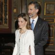  Le roi Felipe VI et la reine Letizia d'Espagne ont été reçus par le président du Sénat italien Pietro Grasso et sa femme à Rome, le 19 novembre 2014, lors de leur visite officielle inaugurale. 