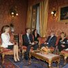 Le roi Felipe VI et la reine Letizia d'Espagne ont été reçus par le président du Sénat italien Pietro Grasso et sa femme à Rome, le 19 novembre 2014, lors de leur visite officielle inaugurale.