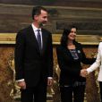  Le roi Felipe VI et la reine Letizia d'Espagne ont été reçus au palais Montecitorio (siège de la Chambre des députés) par Laura Boldrini, le 19 novembre 2014, lors de leur visite officielle inaugurale. 
