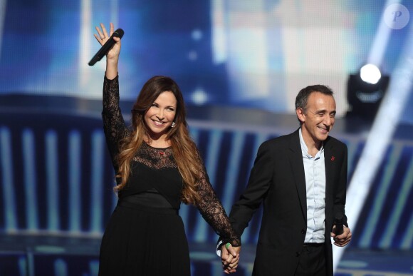 Exclusif - Hélène Segara et Elie Semoun - Enregistrement de l'émission "Alors on chante" au palais des sports à Paris à l'occasion des 20 ans du Sidaction et de la sortie de l'album "Kiss & Love". Le 17 novembre 2014.