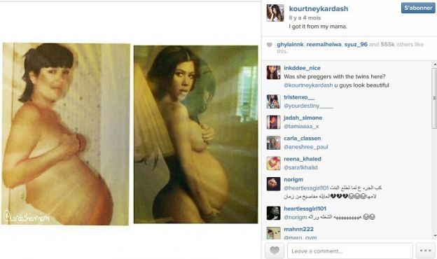 Kourtney Kardashian a dévoilé une photo d'elle nue et enceinte de son fils aîné, sur Instagram, août 2014