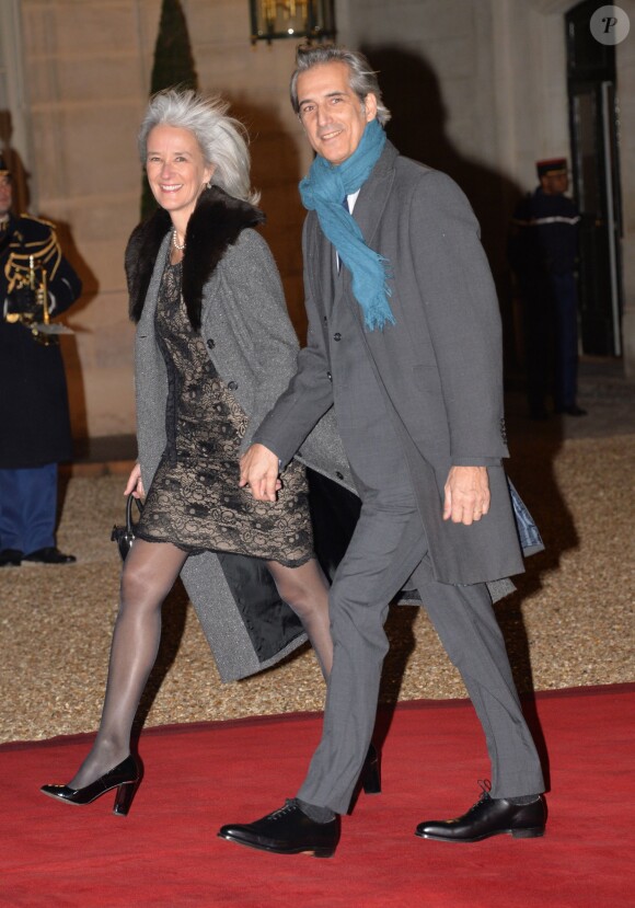 Tatiana de Rosnay et son mari Nicolas Jolly lors du dîner donné par François Hollande en l'honneur du roi de Suède Carl XVI Gustaf et son épouse la reine Silvia au palais de l'Elysée le 2 décembre 2014 à Paris