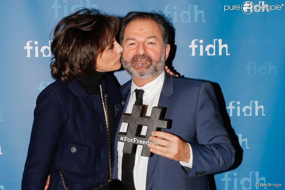 Exclusif - Denis Olivennes et sa compagne Inès de la Fressange - Soirée annuelle de la FIDH (Fédération Internationale des ligues de Droits de l&#039;Homme) à l&#039;Hôtel de Ville à Paris, le 8 décembre 2014.