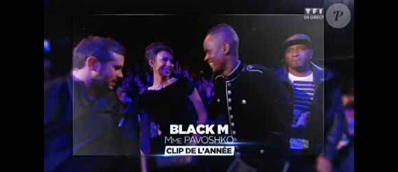 Black M reçoit le trophée du Clip de l'année, lors de la soirée des NRJ Music Awards 2014, à Cannes, le samedi 13 décembre 2014 sur TF1.