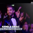 Kendji Girac reçoit le trophée de la Révélation francophone de l'année, lors de la soirée des NRJ Music Awards 2014, à Cannes, le samedi 13 décembre 2014 sur TF1.