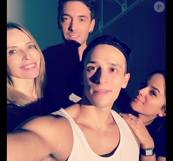 Grégoire Lyonnet aux côtés d'Alizée, Maxime Dereymez et Tonya Kinzinger lors des répétitions de Danse avec les stars. Décembre 2014.
