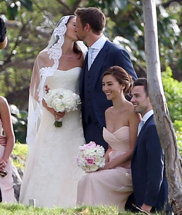 Exclusif - Le coureur automobile de Formule 1 anglais Jenson Button et Jessica Michibata se marient dans la stricte intimité à Maui à Hawaï, le 29 décembre 2014 entourés de leurs familles et de leurs amis.
