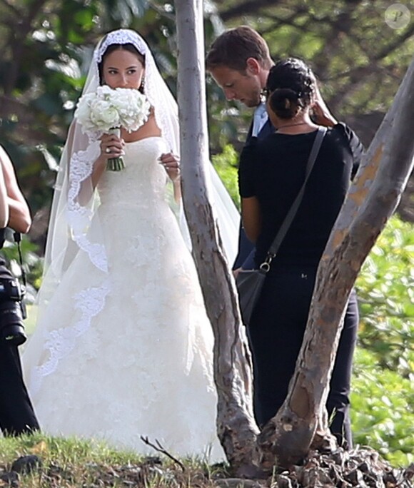 Exclusif - Le coureur automobile de Formule 1 anglais Jenson Button et Jessica Michibata se marient dans la stricte intimité à Maui à Hawaï, le 29 décembre 2014 entourés de leurs familles et de leurs amis.