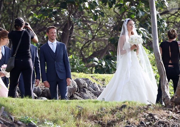 Exclusif - Le coureur automobile de Formule 1 anglais Jenson Button et Jessica Michibata se marient dans la stricte intimité à Maui à Hawaï, le 29 décembre 2014 entourés de leurs familles et de leurs amis.