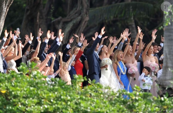 Exclusif - Le coureur automobile de Formule 1 anglais Jenson Button et Jessica Michibata se marient dans la stricte intimité à Maui à Hawaï, le 29 décembre 2014 entourés de leurs familles et de leurs amis.