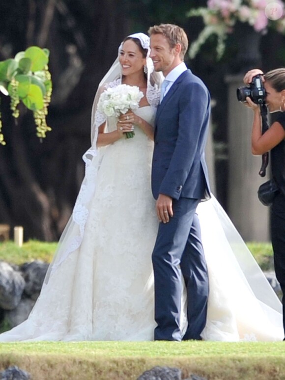 Exclusif - Le coureur automobile de Formule 1 anglais Jenson Button et Jessica Michibata se marient dans la stricte intimité à Maui à Hawaï, le 29 décembre 2014 entourés de leurs familles et de leurs amis.