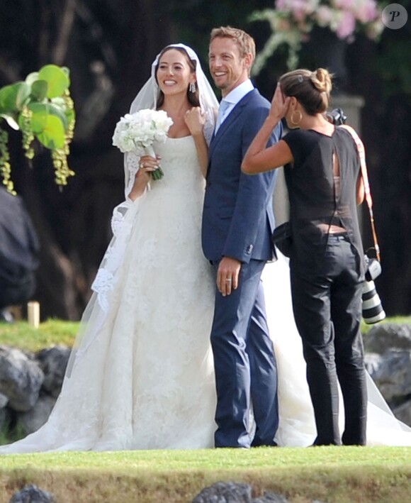 Exclusif - Le coureur automobile de Formule 1 anglais Jenson Button et Jessica Michibata se marient dans la stricte intimité à Maui à Hawaï, le 29 décembre 2014 entourés de leurs familles et de leurs amis.
