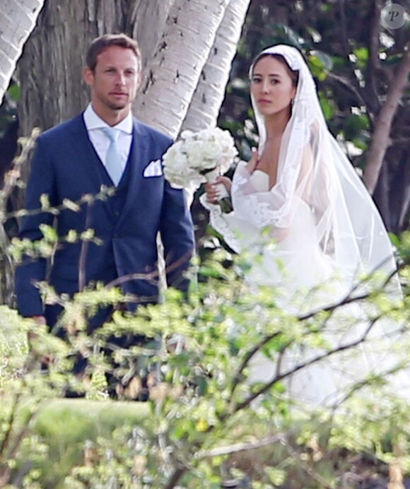 Exclusif - Le coureur automobile de Formule 1 anglais Jenson Button et Jessica Michibata se marient dans la stricte intimité à Maui à Hawaï, le 29 décembre 2014 entourés de leurs familles et de leurs amis.