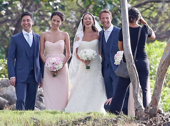 Exclusif - Le coureur automobile de Formule 1 anglais Jenson Button et Jessica Michibata se marient dans la stricte intimité à Maui à Hawaï, le 29 décembre 2014 entourés de leurs familles et de leurs amis.