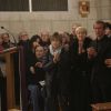 Véronique Jannot, Jacqueline Beltoise et ses deux fils Julien et Anthony lors des obsèques de Jean-Pierre Beltoise à Saint-Vrain le 12 janvier 2015