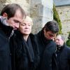 Jacqueline Beltoise et ses fils Julien et Anthony lors des obsèques de Jean-Pierre Beltoise à Saint-Vrain le 12 janvier 2015