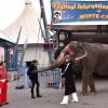 La princesse Stéphanie de Monaco a, comme chaque année, posé avant l'ouverture du 39e Festival International du Cirque de Monte-Carlo, entourée d'artistes et de son animal préféré, l'éléphant, à Monaco le 13 janvier 2015.