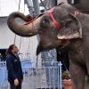 La princesse Stéphanie de Monaco a, comme chaque année, posé avant l'ouverture du 39e Festival International du Cirque de Monte-Carlo, entourée d'artistes et de son animal préféré, l'éléphant, à Monaco le 13 janvier 2015.